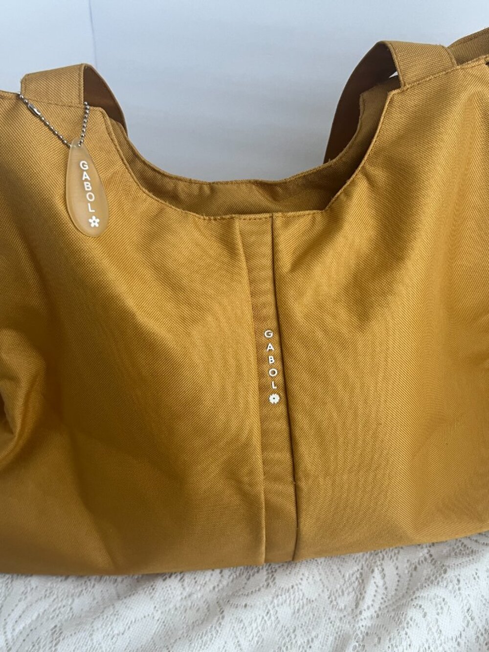 GABOL Mustard Yellow Tote Bag with Matching Zipper Pouch, Textured Fabric Should